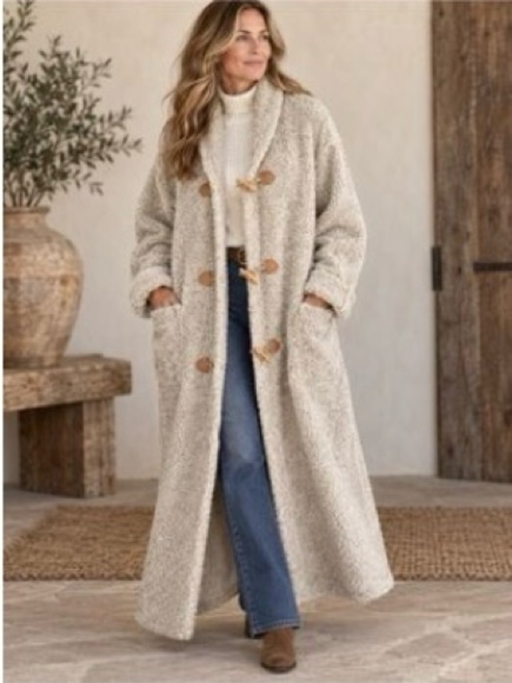 Coldwater creek duster teddy Sherpa coat Toggle buttons Size Large P